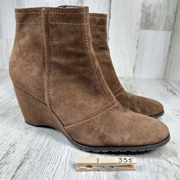 Franco Sarto Wedge Brown Suede Ankle Boots Side Zip Booties #335 - Picture 9 of 9
